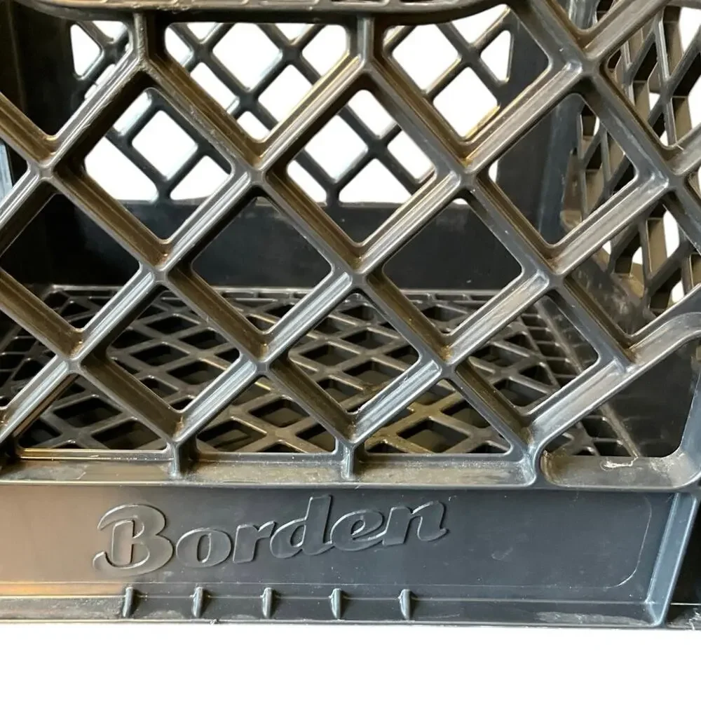 Vintage Borden Milk Crate Black Plastic Dairy Advertising Made USA 13x13
